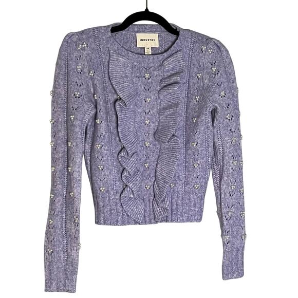 Industry Sweaters - Lavender Pearl Embellished Ruffle Sweater by Industry Size S Romantic Cottage